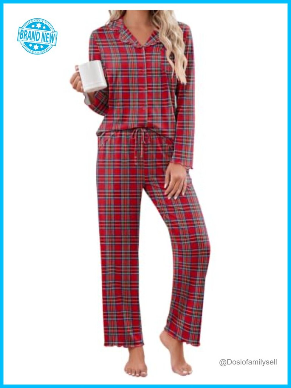 Women's Pajama Set Ruffle Button Down Long Sleeve Sleepwear
